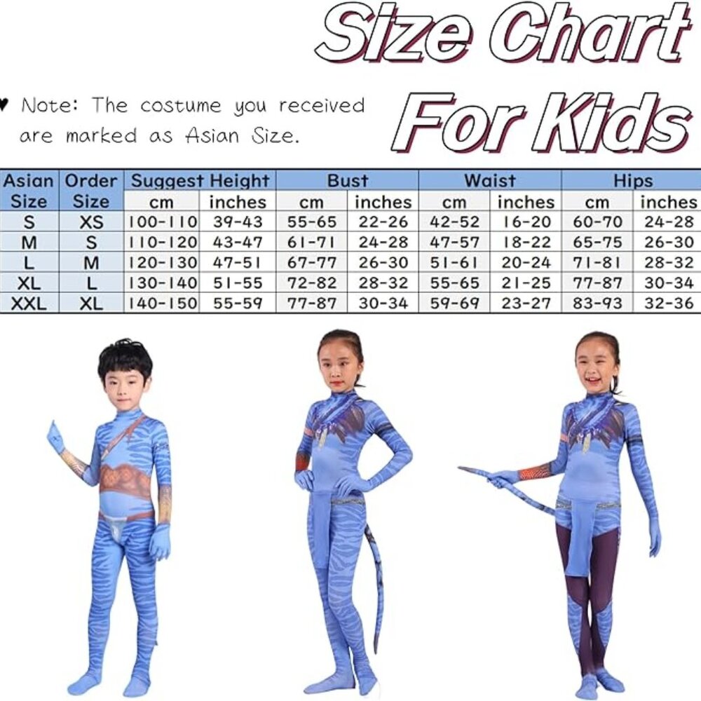 Avatar Costume for Kids, Anime Costume Halloween Cosplay Jumpsuit bodysuit XL